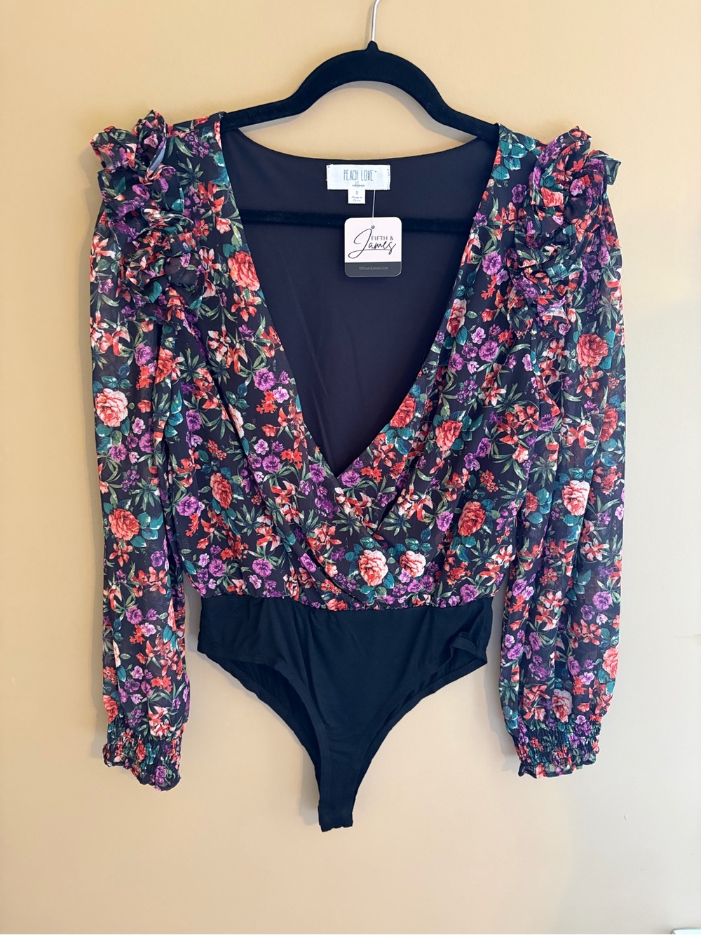 Peach Love California Floral Bodysuit, Small, NWT, Romantic Ren Faire Cottage